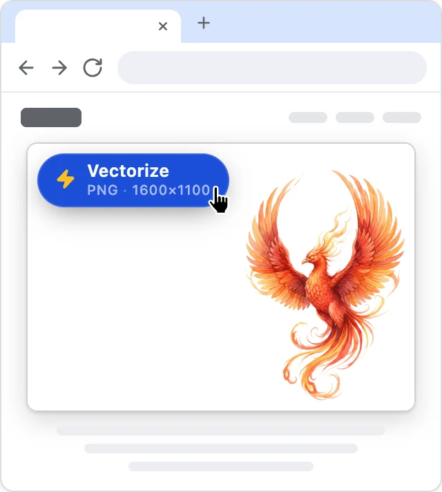 A browser window with a picture on a web page; the pointer is on the Vectorize button in the picture's top-left corner