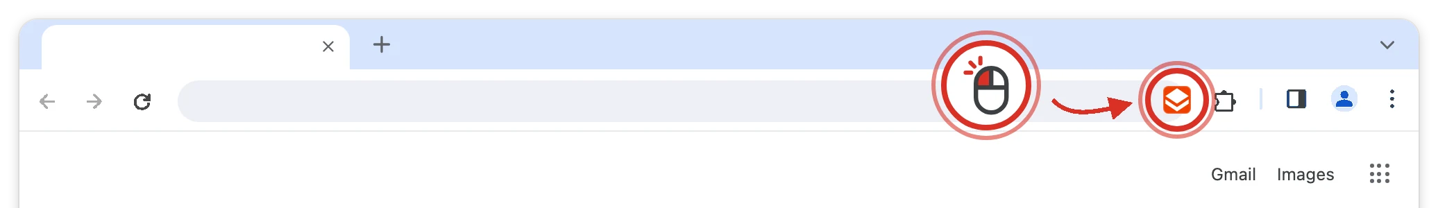 A mouse click on the Vector Converter icon on the browser toolbar, marked with a ring and an arrow