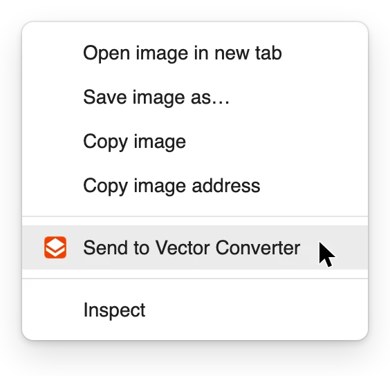 The right-click menu of a picture, with Send to Vector Converter highlighted